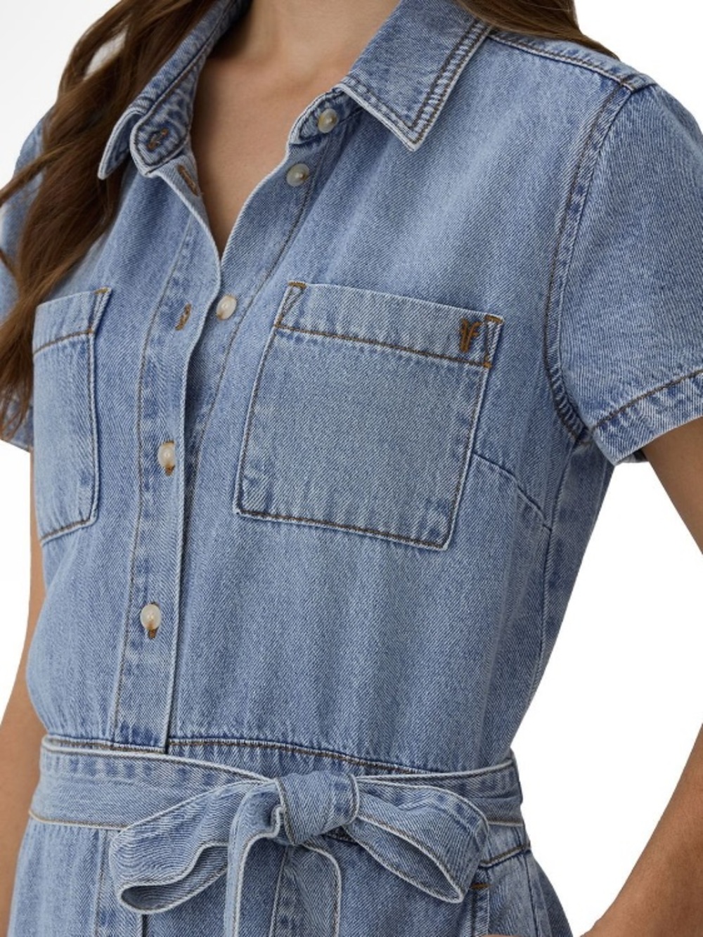 Frye Light Wash Denim Shirt Dress with Tie Waist Size XL - Picture 5 of 6